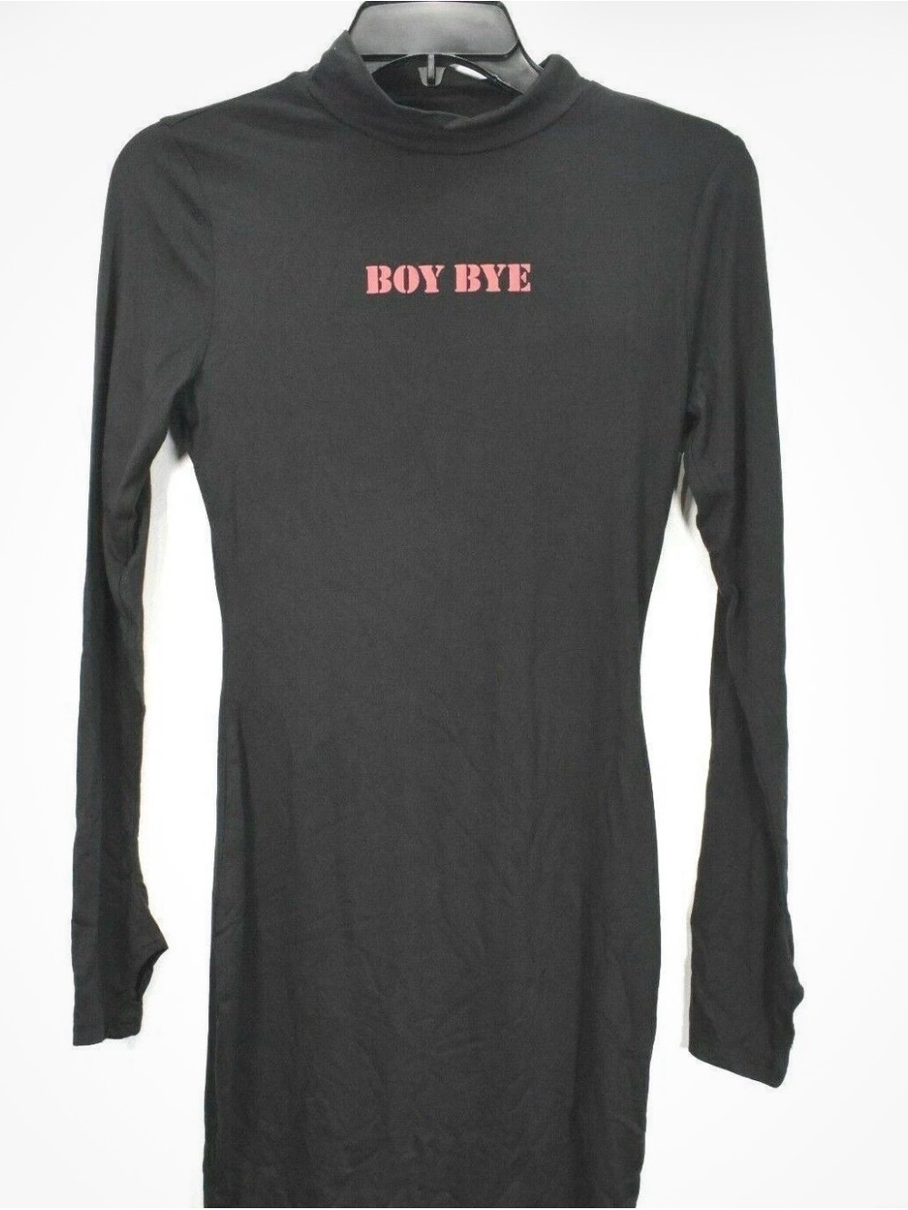 Fashion Nova Long Sleeve Mock Neck Top with 'Boy Bye' Graphic - Black Size Small